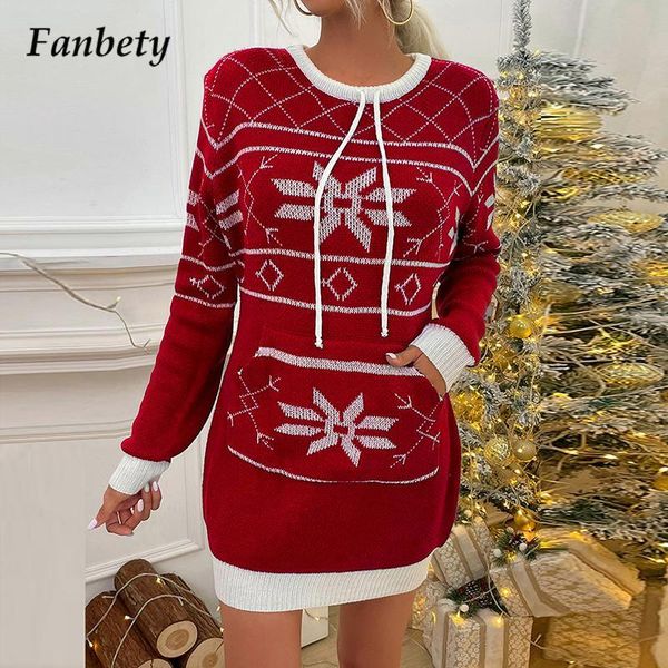 

casual dresses christmas knitted o-neck autumn winter slim dress elegant chic drawstring long sleeve women print pocket, Black;gray