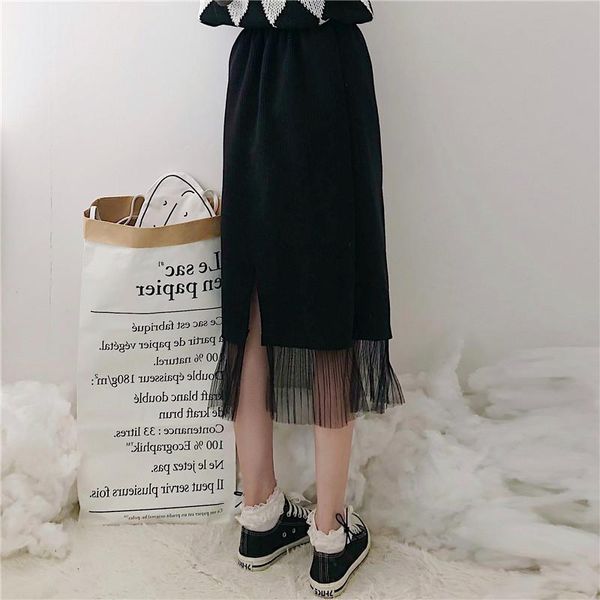 

skirts patchwork mash fashion brand korean women's clothing straight knee-length skirt high waist sweet black spring autumn