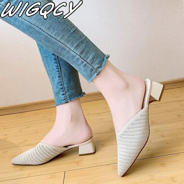 

slippers 2021 knit mesh (air mesh) summer women's solid shallow outside casual women shoes zapatos de mujer pu, Black