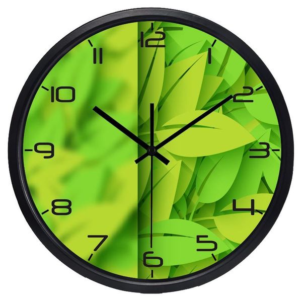 

wall clocks all green eye care confortable leaf clock brand silent european style metal frame simple glass face