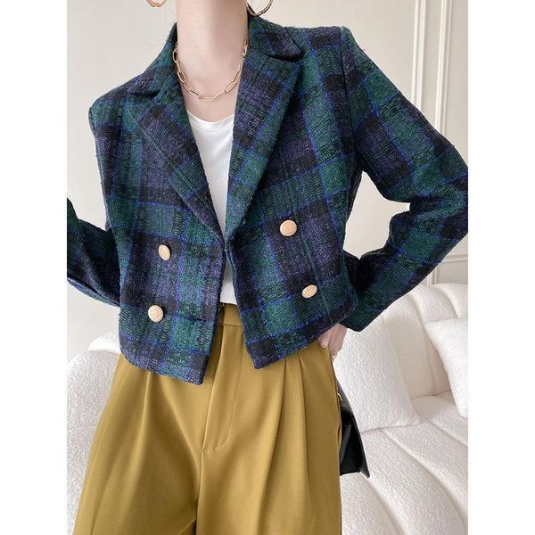 

women's suits & blazers 2021 autumn row mouth suit temperament commuter plaid tweed jacket, White;black