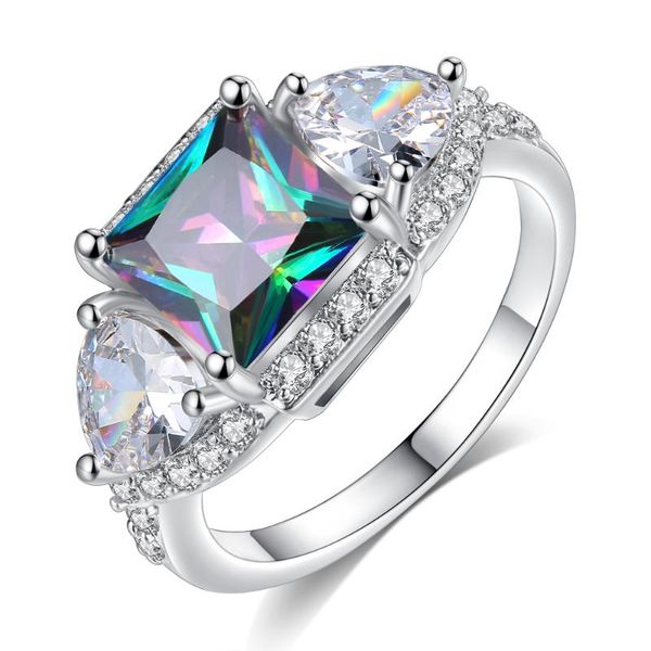 

cluster rings colourful charm silver women's wedding engagement copper decoration jewelry for women gift prong setting cz, Golden;silver