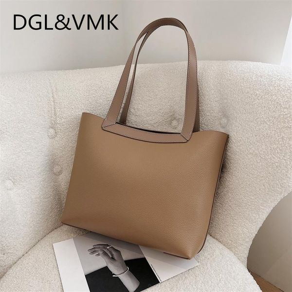 

evening bags dgl&vmk women's bag simple large-capacity leather tote bag advanced all-match first layer shoulder
