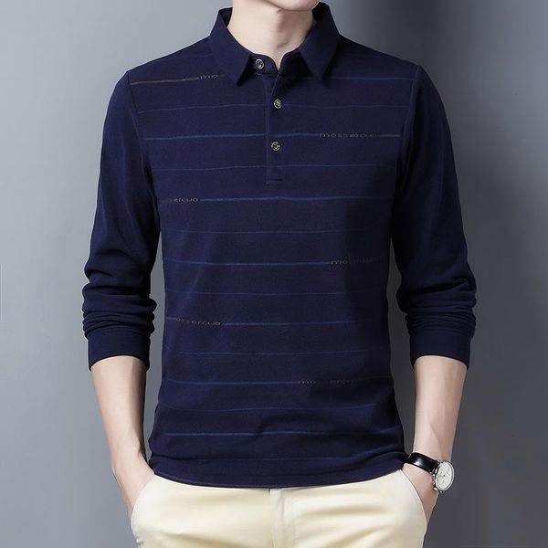 

men's polos fashion autumn men shirts warm cotton long sleeve tee shirt slim fit striped poloshirt casual clothes t964, White;black