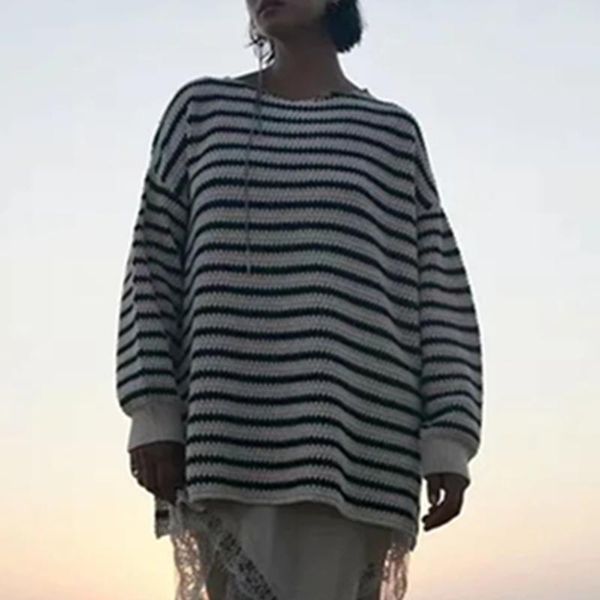 

women's sweaters maxdutti winter women enlgand high street vintage oversize loose striped pull femme casual pullovers, White;black