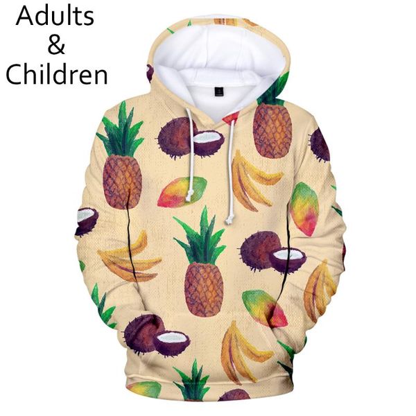 

men's hoodies & sweatshirts 3-14 years old 3d fruits men women oversized hip hop pullovers bananas parent child hooded coat, Black