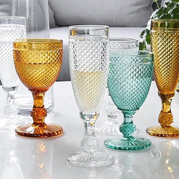 

wine glasses retro cups amber relief diamond drinking fruit juice wedding party champagne cup glass 300ml goblet