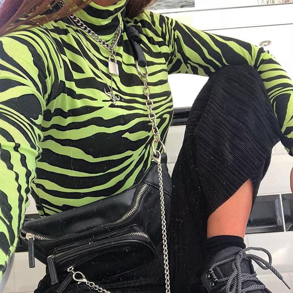 

women's jumpsuits & rompers animal print bodysuit jumpsuit women turtleneck party club womens long sleeve neon green ladies streetwear, Black;white