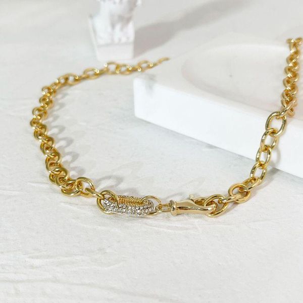

chokers minar hip hop spark rhinestone chunky chain necklaces for women gold color linked big lobster clasp necklace vintage accessories, Golden;silver