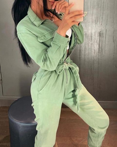 

women's jumpsuits & rompers solid long sleeve zipper pocket cargo jumpsuit women buttom up sashes womens casual loose overalls, Black;white