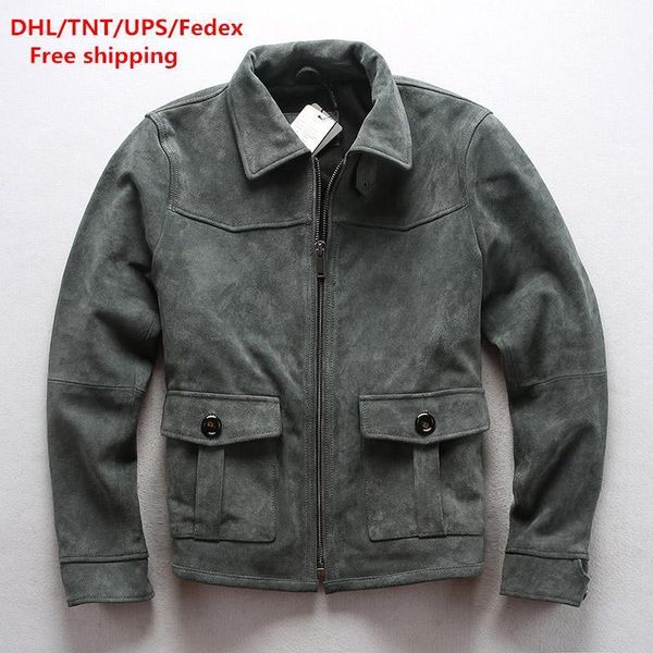 

men's leather & faux suede cow 2021 lapel jackets brand autumn spring genuine coats male designer classic vintage jacket, Black