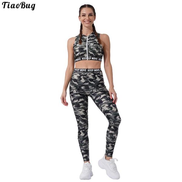 

yoga outfit tiaobug women summer clothes set sleeveless round neckline zipper front racer back crop padded with leggings for gym