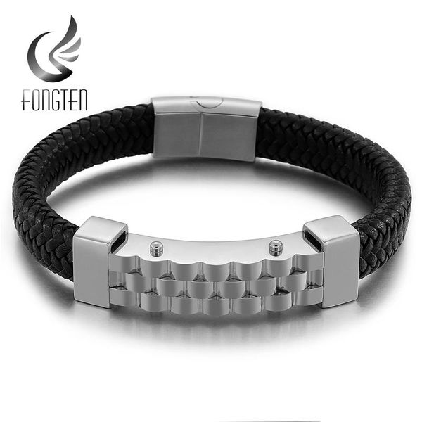 

charm bracelets fongten steel leather braided bracelet men friendship luxury arm cuff designer jewelry gift, Golden;silver