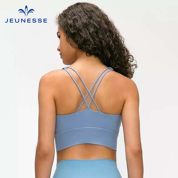

jeunesse women yoga bra criss cross strappy back medium support push up brushed fabric soft padded workout bras outfit