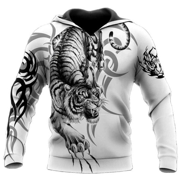 

men's hoodies & sweatshirts white tiger tattoo 3d printed hoodie zip streetwear oversized 6xl pullover harajuku sweatshirt sudad, Black