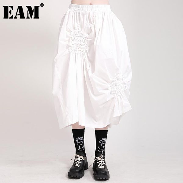 

[eam] black big size irregular pleated high elastic waist half-body skirt women loose fashion spring summer 2021 1dd7223 skirts