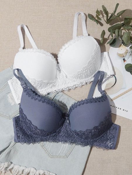 

2pack plus contrast lace underwire bra p43e#, Black;white