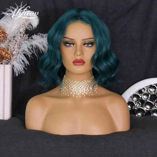 

dark green lace front wigs short bob human hair remy with baby, Black;brown