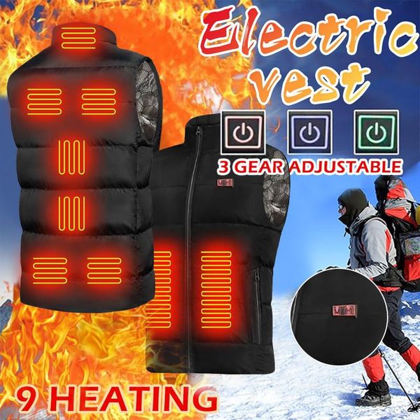 

men's vests 9 places heated vest men women usb jacket heating thermal clothing hunting winter black, Black;white