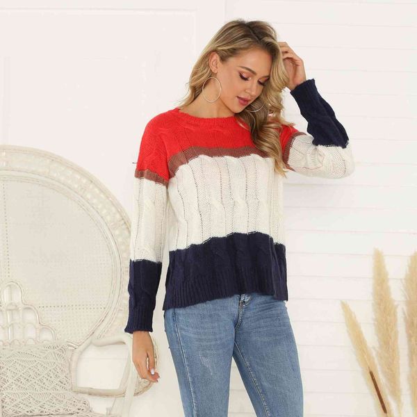 

fashion sweater star same 2021 winter casual crew neck loose stitched women's t-shirt, White;black