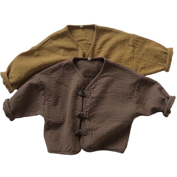 

jackets 2022 spring boys shirt autumn baby cotton linen shirts pure color korean style v-neck toddlers kids long sleeve, Blue;gray
