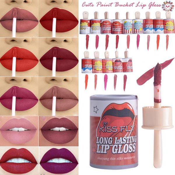 

cute paint bucket lip gloss waterproof matte liquid lipstick long lasting velvet nude tint korea cosmetics1