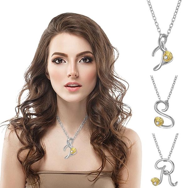 

trendy pendant chain necklace letter rose rhinestone 26 retro english jewelry girl gifts gold necklaces, Silver