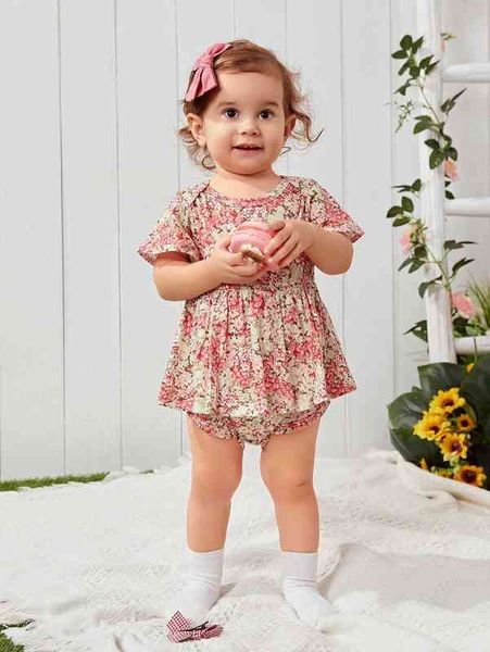 

baby floral print peplum waist bodysuit she, Blue