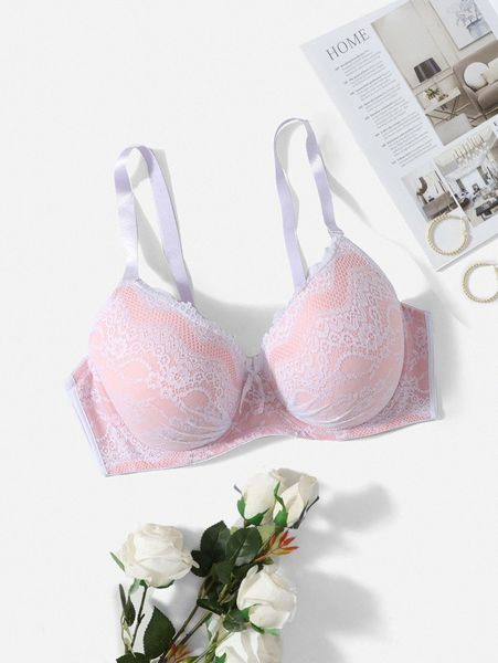 

plus floral lace underwire bra b9sg#, Black;white