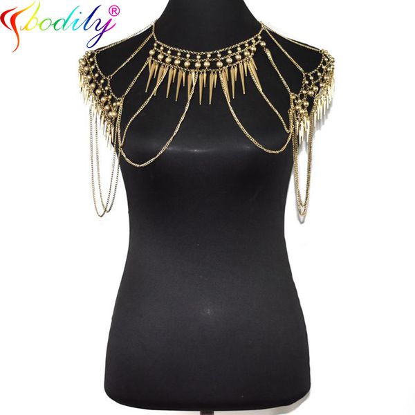 

ccbodily bohemia double bead belly body jewelry women summer bikini beach waist glamour retro shoulder chain, Silver