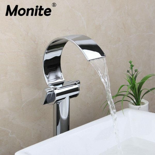 

bathroom sink faucets monite chrome solid brass faucet polished mixer taps waterfall water 1 handle deck mounted basin tap