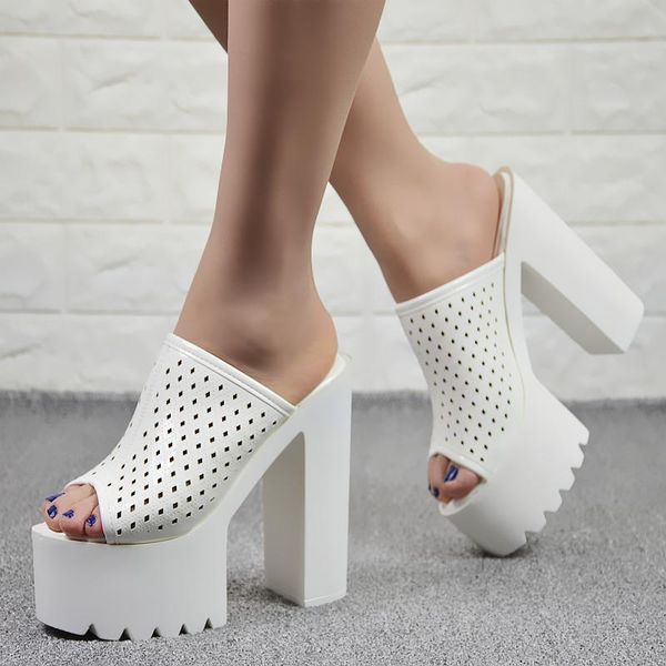 

slippers 14cm summer style sandals and fish mouth thick heel platform women, Black