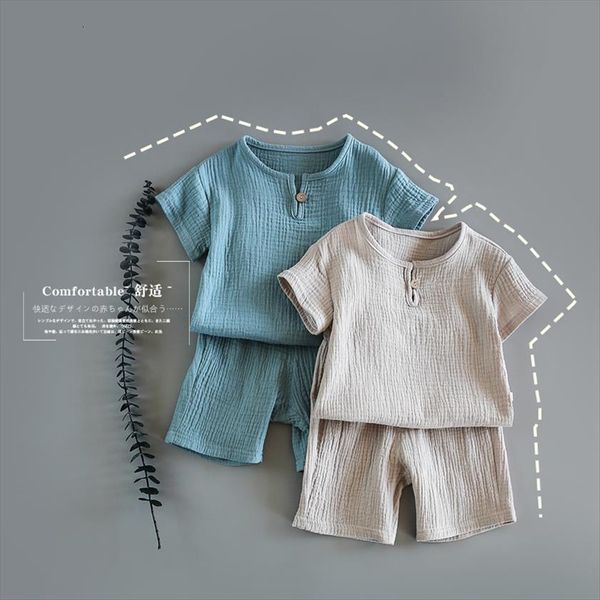 

baby set summer cotton soft children short sleeve shorts 2 pic kids clothes and linen boy, White