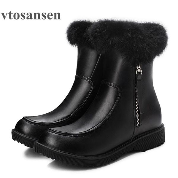 

boots 2021white suede snow women flat shoes mid-calf for winter real fur waterproof with zipper warm russia big size 43, Black