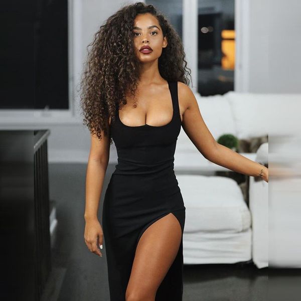 

maternity dresses elegant black sleeveless split maxi dress summer 2021 women club party gown backless bodycon tank fashion, White