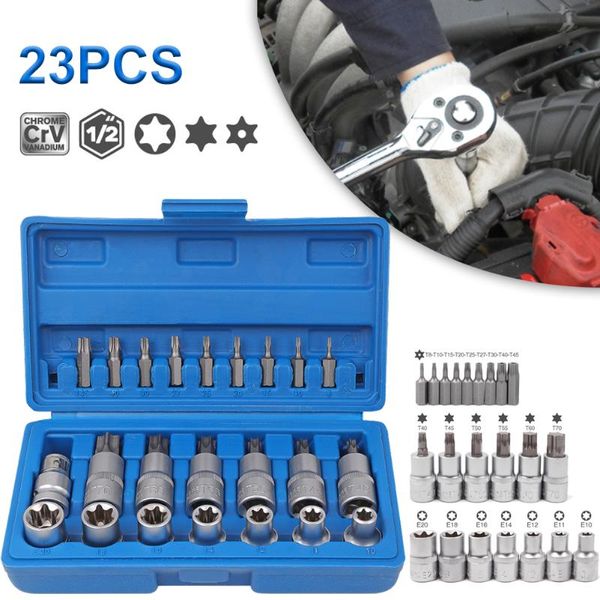

professional hand tool sets 23pc chrome vanadium steel socket set e torx bit adaptor head for ratchet wrench car repair drop