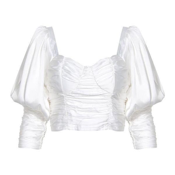 

women's blouses & shirts women backless pleated bandage blouse v-collar puff sleeve loose fit shirt fashion tide spring autumn 2021 v78, White