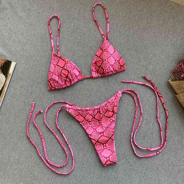

snake print 2021 women bandage string swimsuit female brazilian swimwear two pieces bikini set micro bathing suitb