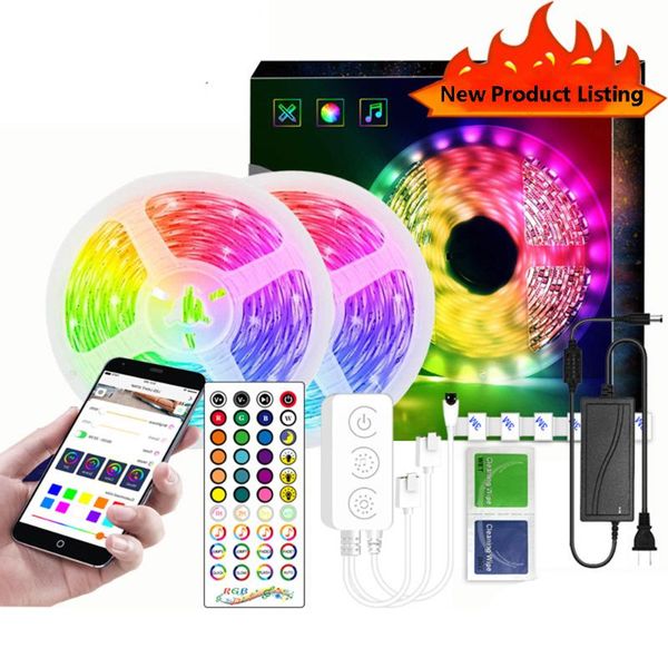 

strips led lights bluetooth luces rgb flexible waterproof tape diode 10m 20m dc 12v remote control+adapter