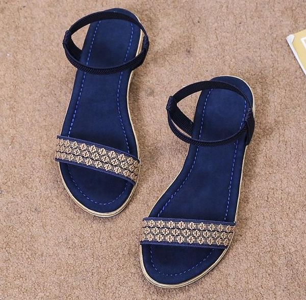 

sandals breathable fashion sandalias flat open toe shoes female feminina sweet plus size 35-41, Black