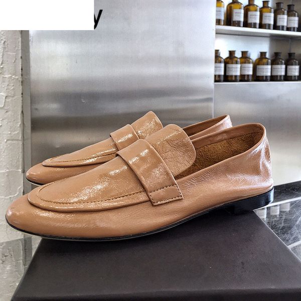 

sandals round toe flat heel loafers women soft leather slip on casual shoes spring lazy mullers british style street wear single y, Black