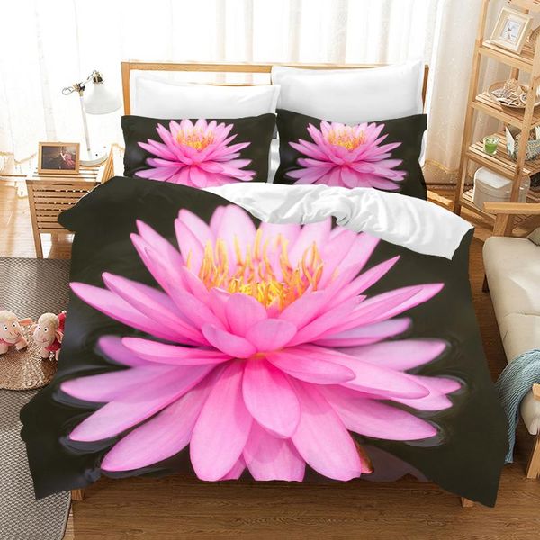 

lotus bedding sets single double size luxury landscape bedclothes with pillowcase 2/3pcs flowers duvet quilt cover set