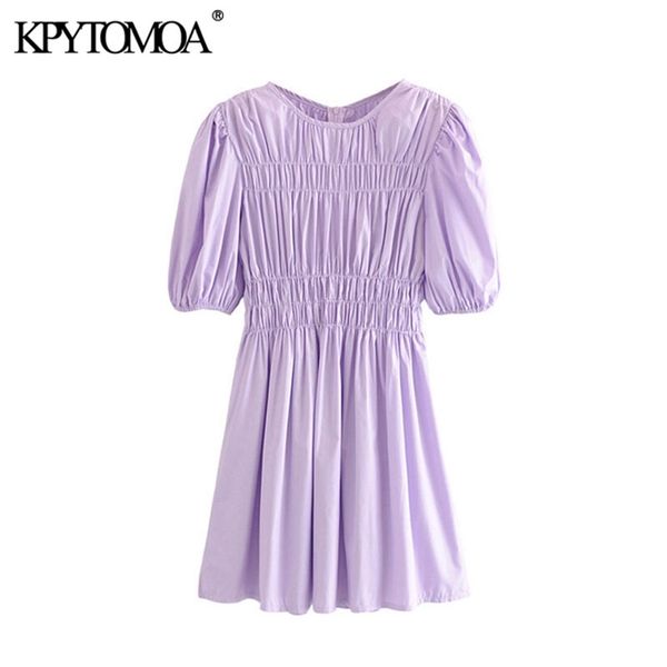 

women sweet fashion pleated solid mini dress vintage puff sleeve back zipper female dresses vestidos mujer 210420, Black;gray