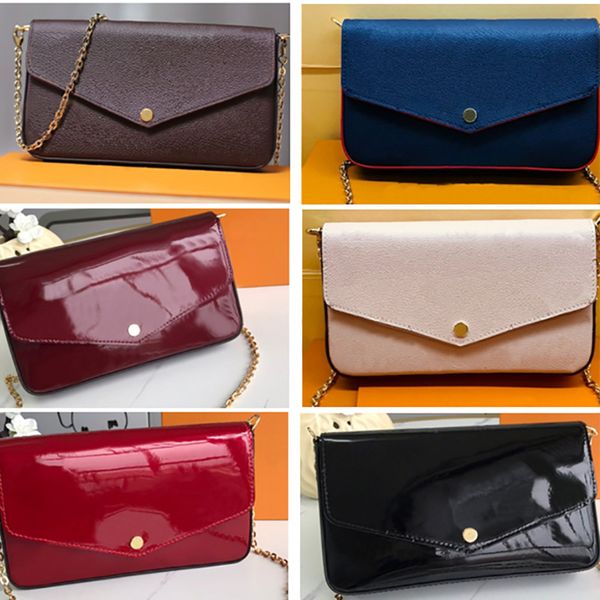

classic women bags printing embossed flowers patent leather 3 in 1 chain bag wallet card crossbody purse shoulder messenger wallets handbag