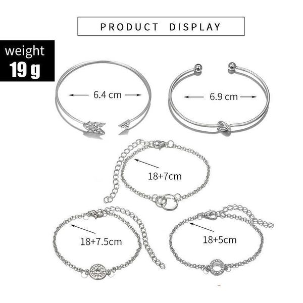 Toona Vintage 5 Pçs / Conjuntos Pulseira para Mulheres Senhoras Rodada Geométrica Design Geometric Bangles Pedra de Cristal Jóias Acessórios 4079 Q0719