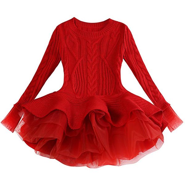 

girl's dresses girl winter dress 2021 spring autumn fashion long sleeve sweater princess kid's christmas outfits vestido, Red;yellow