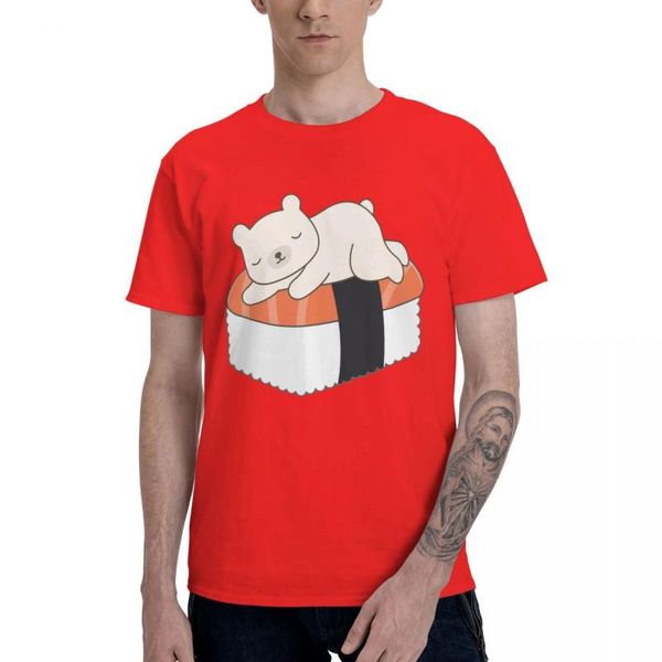 Homens camisetas Slim Kawaii Urso Polar Sushi Manga Curta Unisex Custom Alta Qualidade Moda O-pescoço Camiseta