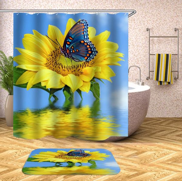 

sunflower flower sunflowers field shower curtain floor mat set bath curtains bathroom for bathtub bathing cover wide with hooks