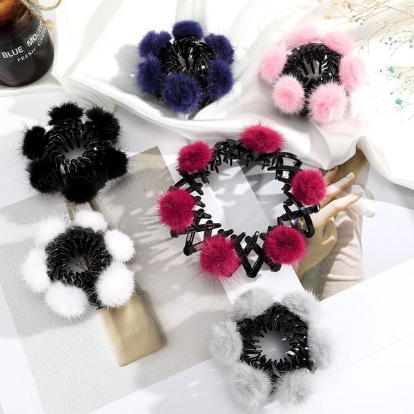 

bird nest hair claw fashion ponytail clip hair barrettes women fur ball decoration headwear hair accessories, Slivery;white