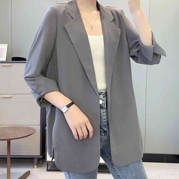 

women's suits & blazers jaqueta irmÃ£ fara de chiffon, feminina, primavera, nova moda, jaqueta solta trÃªs quartos, cardigan solto,, White;black